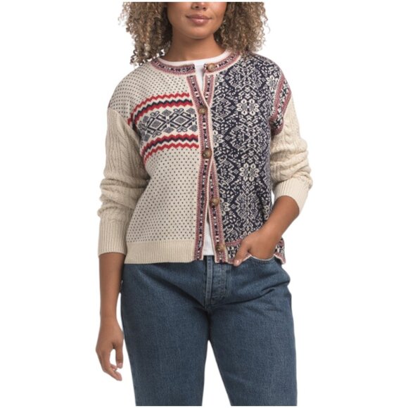 MAGASCHONI Crew Neck Cropped Cardigan With Cableknit Sleeves - Picture 1 of 4